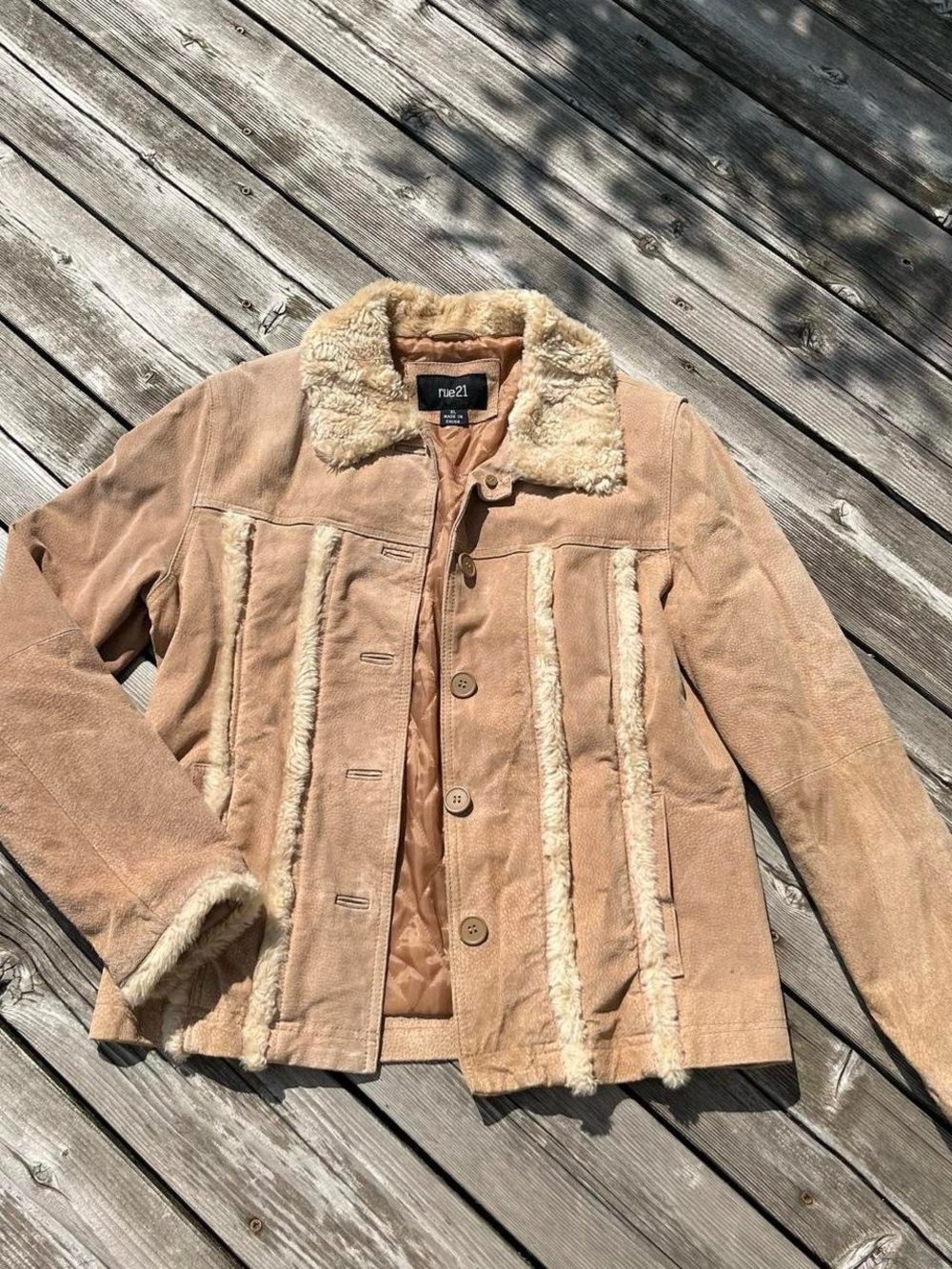 Rue21 tan suede + faux fur trimmed jacket